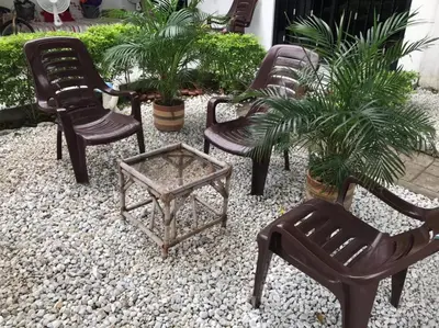 a group of chairs and a table and plants at VILLA MORELI in Papare