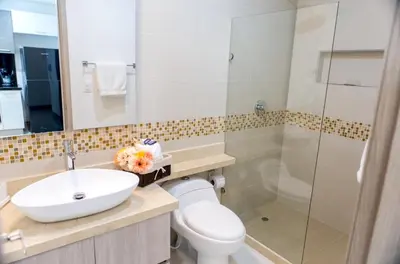 a bathroom with a sink and a toilet and a shower at Modern 1BR WiFi Breathtaking Oceanviews by Huespedia in Cartagena de Indias