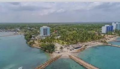 an aerial view of an island in the water at Apartamentos LUISA in Coveñas