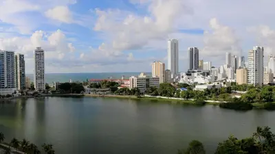 a large body of water in front of a city at Loft sea view 11C air and wifi in Cartagena de Indias