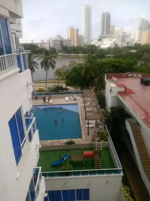 a view of a swimming pool from a building at Sea View Apartment 1-5C air wifi in Cartagena de Indias