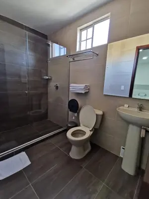 a bathroom with a toilet and a shower and a sink at Hotel Torre del Prado in Barranquilla