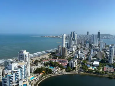 an aerial view of a city and the ocean at Apartamento Frente al Mar in Cartagena de Indias