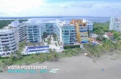 an aerial view of a city with tall buildings at Morros 922 una alcoba Edificio frente al mar in Cartagena de Indias