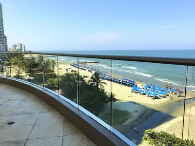 a view of the beach from the balcony of a building at Apartamento Palmetto Eliptic - Best Seaview in Cartagena de Indias