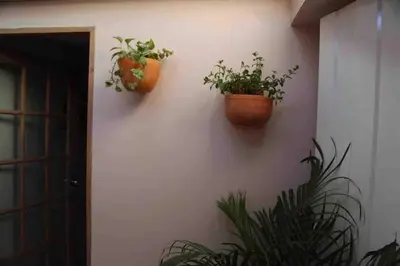 two pots on a wall with plants on it at GREAT LOCATION ! 4 Bedroom Home in the Heart of Cartagena in Cartagena de Indias