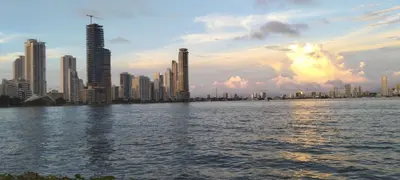 a view of a city from the water with buildings at apartaestudio al lado del mar in Cartagena de Indias