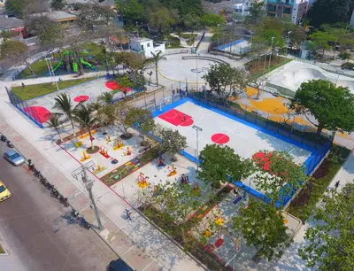 an overhead view of a park with a swimming pool at La Quinta Bacana La Campiña in Barranquilla