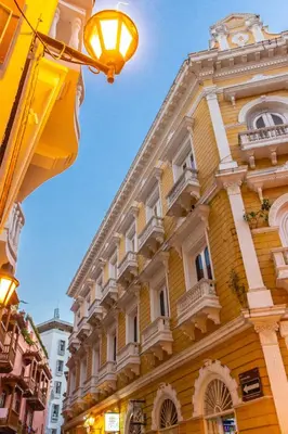 a building with a street light in front of it at GHL Corales de Indias in Cartagena de Indias