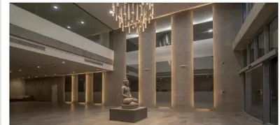 a large lobby with a statue in the middle of a building at 19TH FLOOR LUXURY APARTMENT BAY VIEW CARTAGENA in Cartagena de Indias