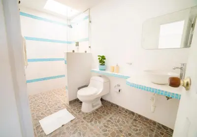 a bathroom with a toilet and a sink at Quinta del Mar Crystal Beach in Tintipan Island