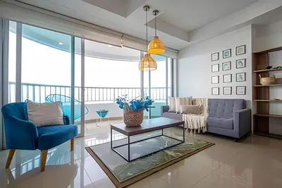 a living room with a couch and a table at LaurdHomes Palmetto Sea View, 2Rooms 2BTH Hot Ware in Cartagena de Indias