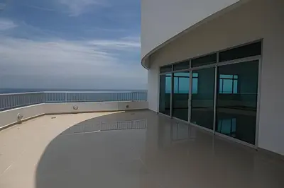 a balcony of a building with a view of the ocean at LaurdHomes Palmetto Sea View, 2Rooms 2BTH Hot Ware in Cartagena de Indias