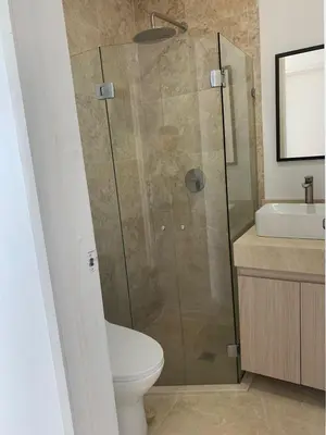 a bathroom with a shower and a toilet and a sink at Morros 3 - Vista y salida directa al mar in Cartagena de Indias