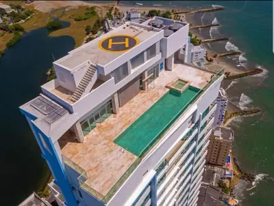 an aerial view of a building with a basketball court on it at Apartamento El Laguito Cartagena in Cartagena de Indias