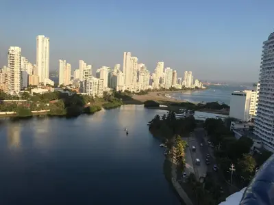 a view of a city with a river and buildings at Modern Duplex Balcony Sea View Mr8 in Cartagena de Indias