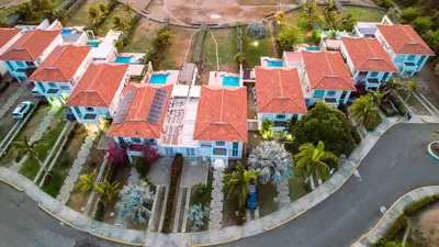 an aerial view of a resort building at Casa Arcoíris: Espectacular casa en Cartagena con Acceso directo a la Playa in Cartagena de Indias