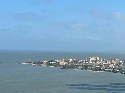 a view of a city from the water at Apartamento Bocagrande Vista al Mar Piso 31 in Cartagena de Indias