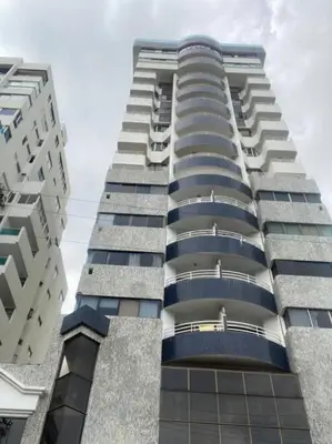 a tall building with balconies on the side of it at Apartamento , vista a la ciudad antigua y playa in Cartagena de Indias