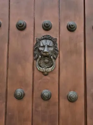 a wooden door with a carving of a face on it at Moet Cartagena Hotel Boutique Adutls Only in Cartagena de Indias