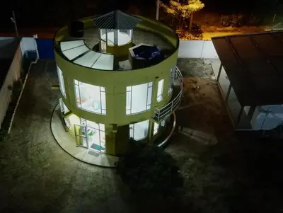 an overhead view of a round building with a porch at Casa Amarilla in Santa Veronica