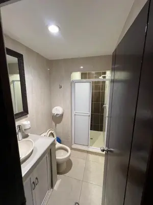 a bathroom with a toilet and a sink and a shower at Alojamientos Cartagena Edificio Atlantis y Conquistador in Cartagena de Indias