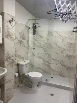 a bathroom with a toilet and a shower at Hostal La Princesa in Cartagena de Indias