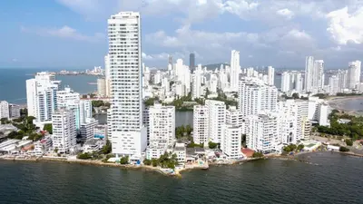 an aerial view of a city with tall buildings at Hotel Caribbean Cartagena in Cartagena de Indias