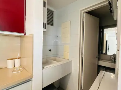 a white bathroom with a sink and a mirror at MORROS EPIC 1111 in Cartagena de Indias