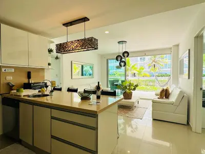a kitchen with a large island in a room at MORROS EPIC 1111 in Cartagena de Indias