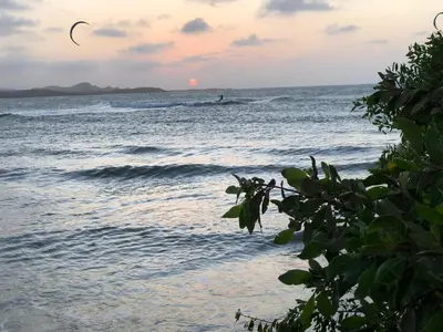 a person riding a wave in the ocean at sunset at California House in Santa Veronica