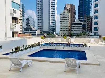 a swimming pool on the roof of a building at Apartamento 1804 Cartagena Bocagrande hermosa vista a 1 cuadra de la playa in Cartagena de Indias