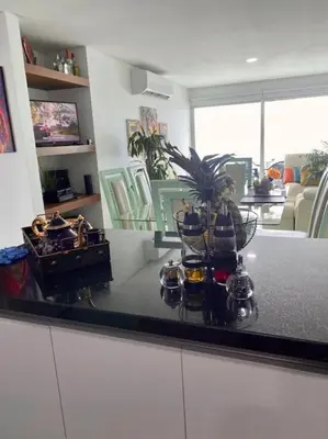 a kitchen counter with a plant on top of it at Apartamento torres del lago 1102 in Cartagena de Indias