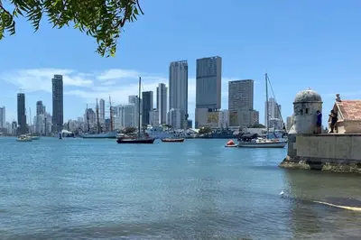 a view of a city with boats in the water at Cozy apt. on Manga Bay Blvd. (Apto. Bahia manga) in Cartagena de Indias