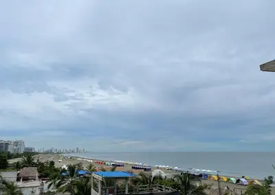 a view of the beach and the ocean from a building at Markasa Hotel boutique in Cartagena de Indias