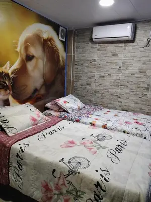 a bedroom with a bed and a dog and a cat at casa castillo san felipe in Cartagena de Indias