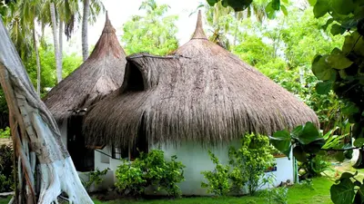 a small hut with a thatched roof at Isla Mulata, Islas del Rosario in Isla Grande