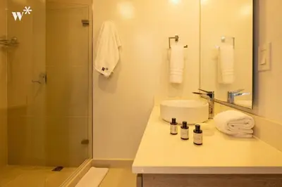 a bathroom with a sink and a shower at Wynwood Morros Eco in Cartagena in Cartagena de Indias