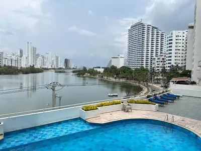 a view of a river from the balcony of a building at torres del lago apartamento in Cartagena de Indias