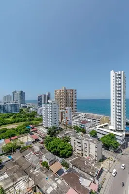 an aerial view of a city with buildings and the ocean at APARTAMENTO EDIFICIO MONTU in Cartagena de Indias