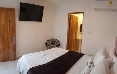 a bedroom with a bed and a television on the wall at Hostal Casa Torres Centro Historico - Adults Only in Cartagena de Indias