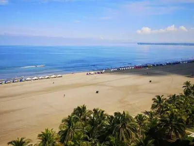 a view of a beach with palm trees and the ocean at Morros in Cartagena de Indias