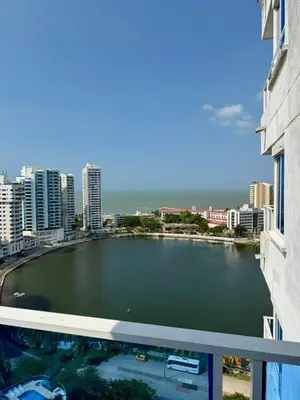 a view of a large body of water from a building at El Laguito, Edificio El Conquistador in Cartagena de Indias